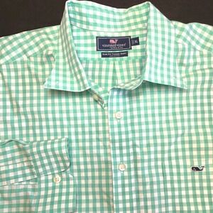 Vineyard Vines Slim Fit Tucker Shirt Mens XL Green Gingham Check Button Down